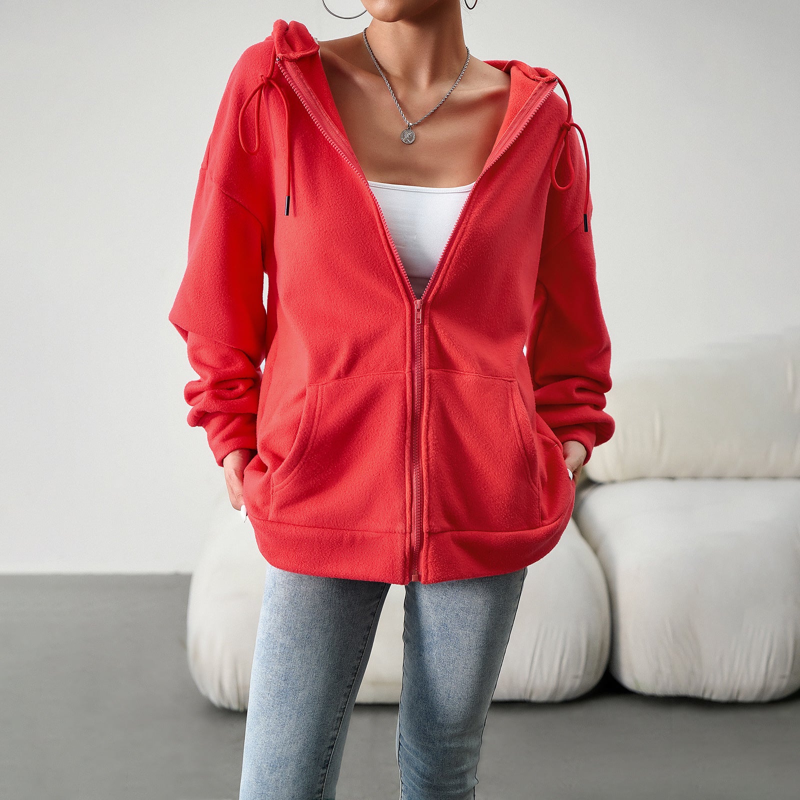 Casual Zipper Hooded Loose Cardigan Jacket-CALLISTARI