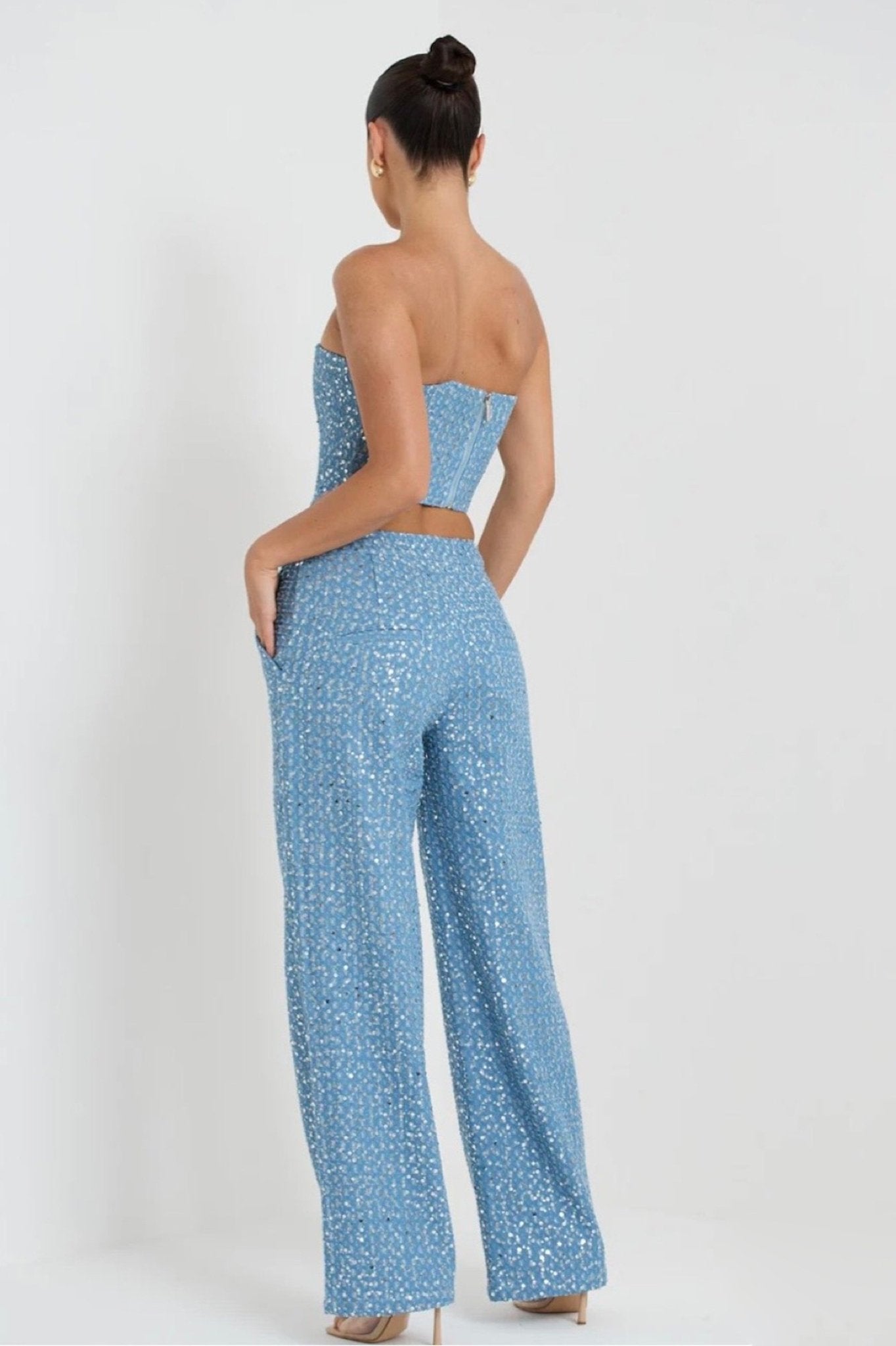 Belinda Sequins Denim Pants Set-CALLISTARI