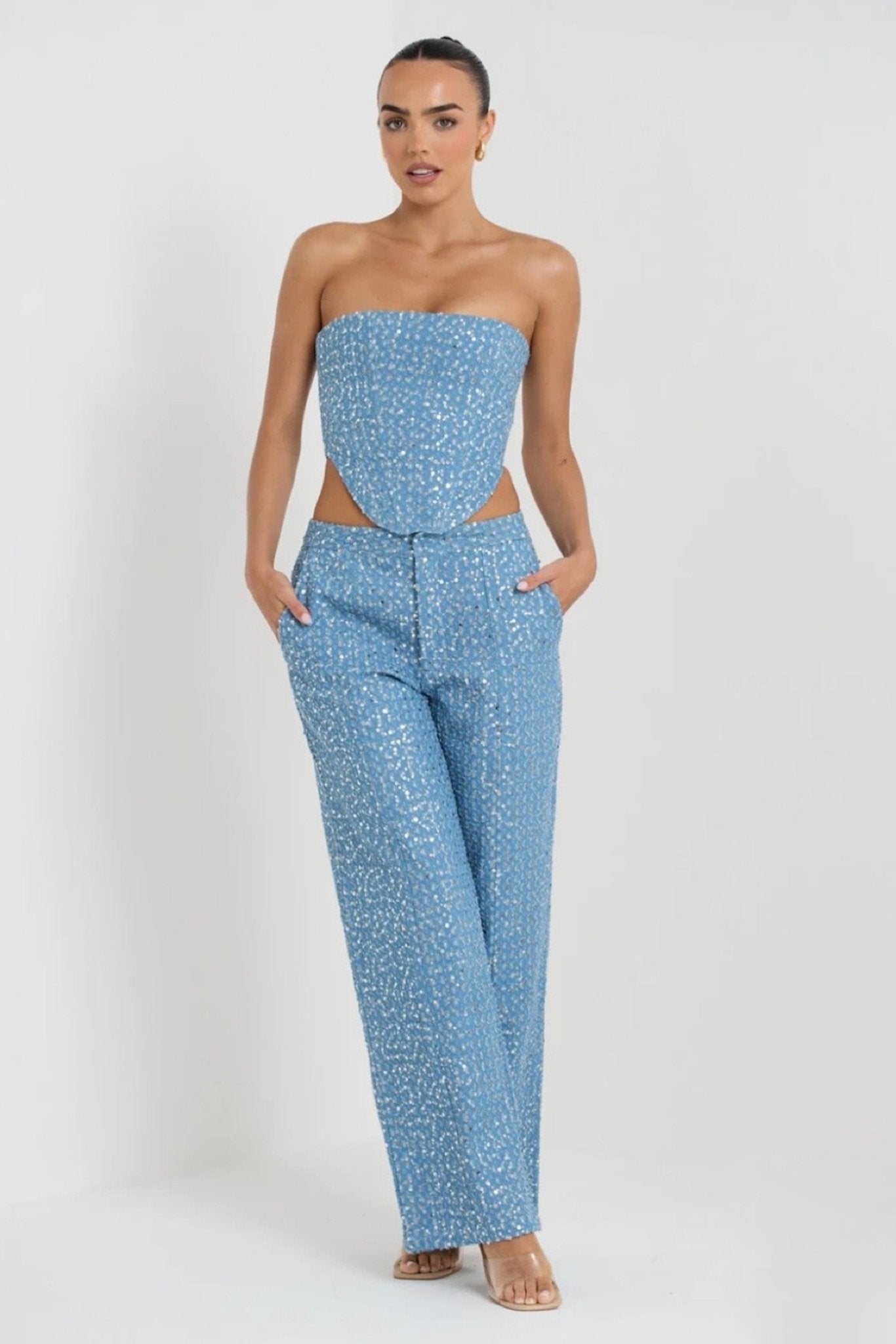 Belinda Sequins Denim Pants Set-CALLISTARI