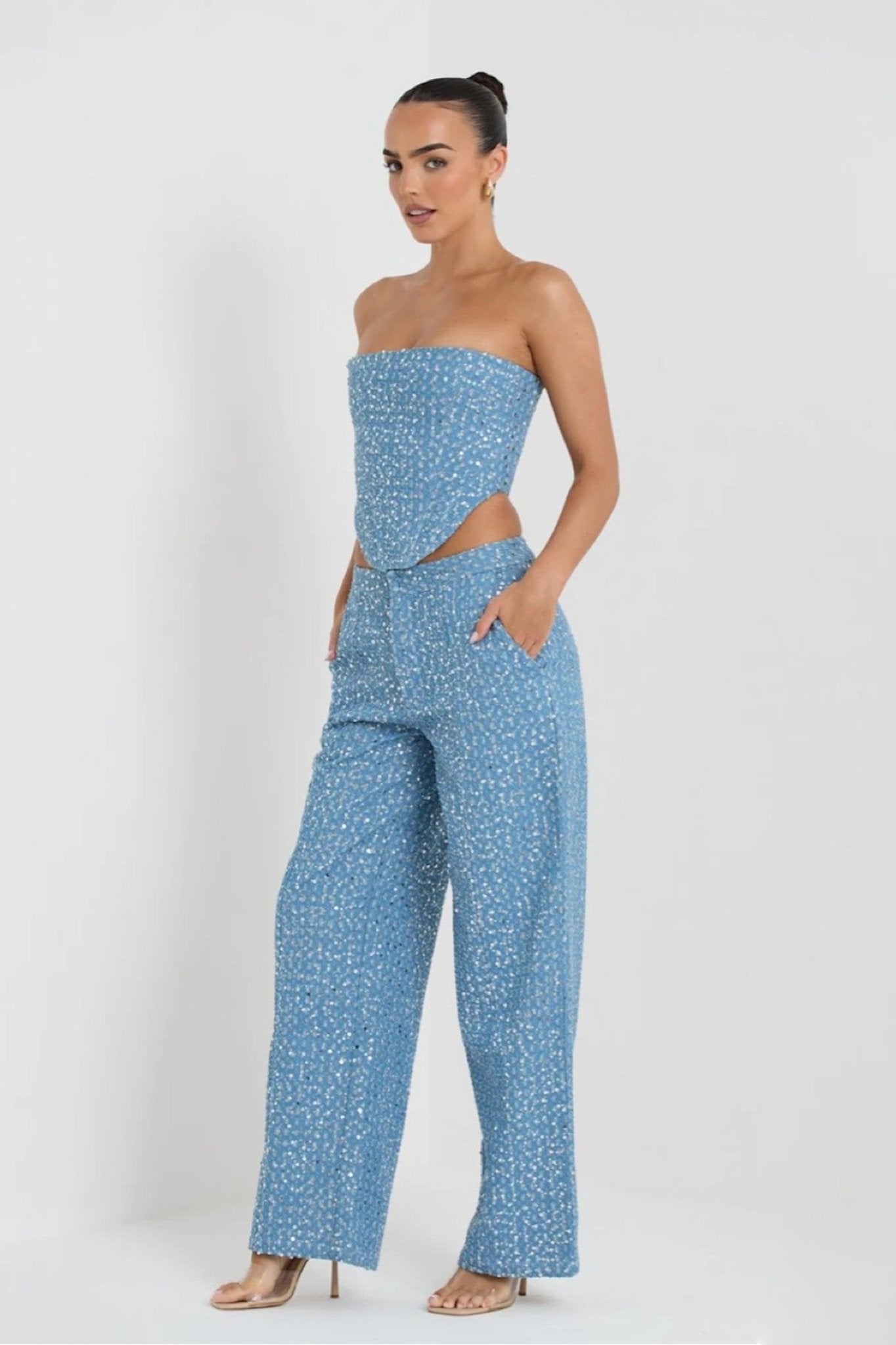 Belinda Sequins Denim Pants Set-CALLISTARI