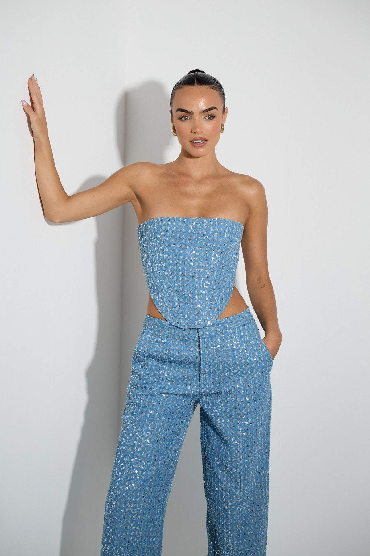 Belinda Sequins Denim Pants Set-CALLISTARI