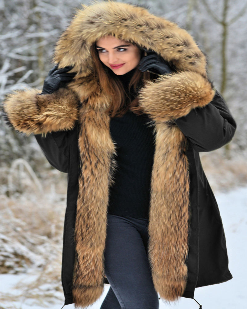 Callistari Womens Hooded Faux Fur Lined Warm Coats Parkas Anoraks Outwear Winter Long Jackets-CALLISTARI