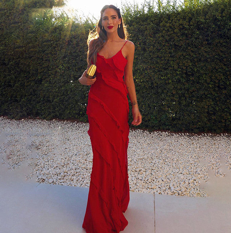 Rosalina Chiffon Ruffle Maxi Dress-CALLISTARI