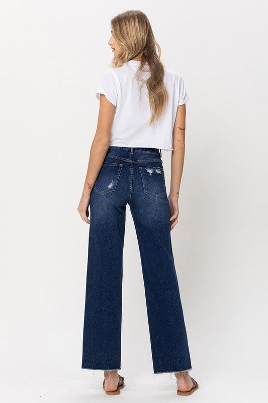90's Super High Rise Slim Wide Leg Ankle Jeans-Mesadic