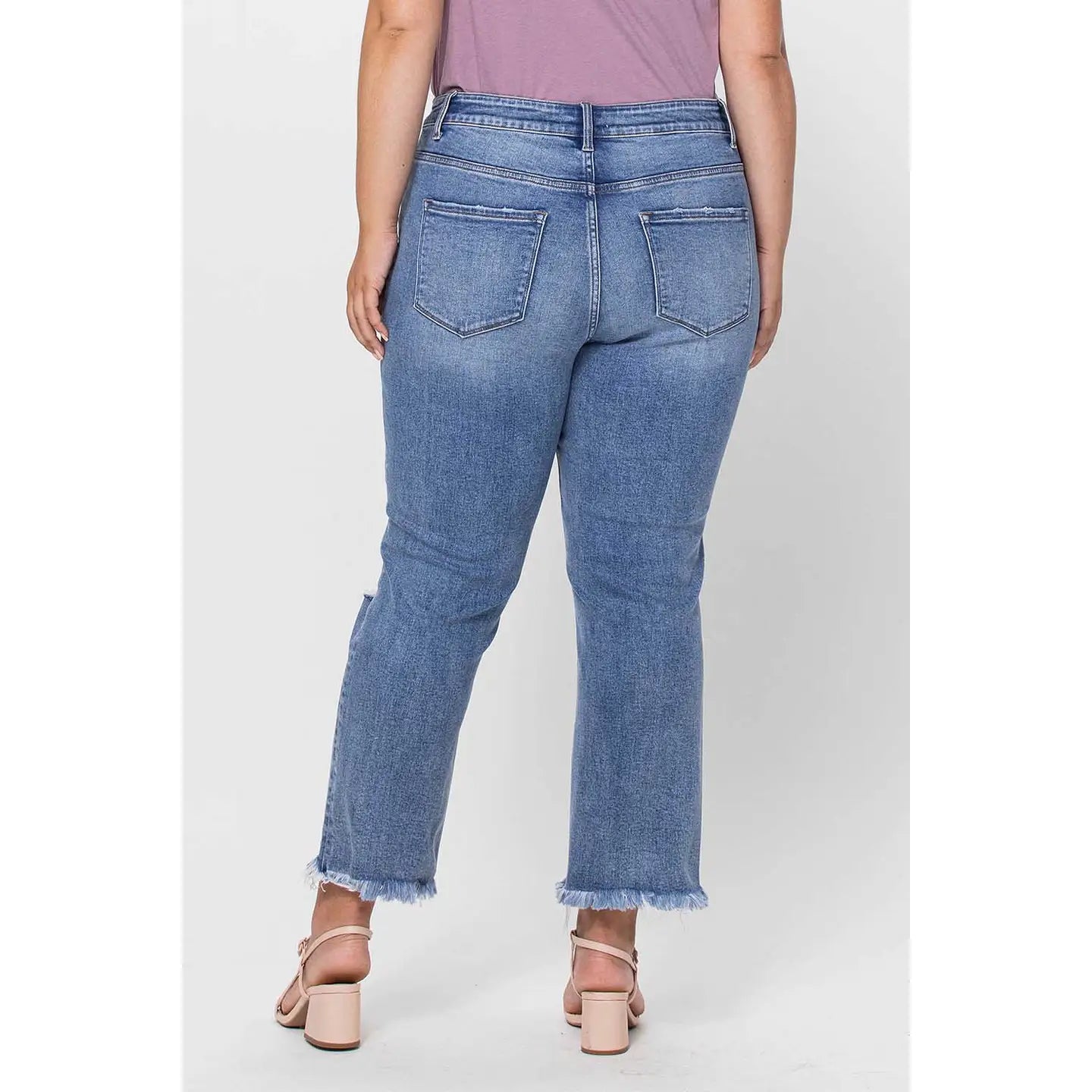 Plus Size High Rise Crop Slim Straight Jeans-Mesadic