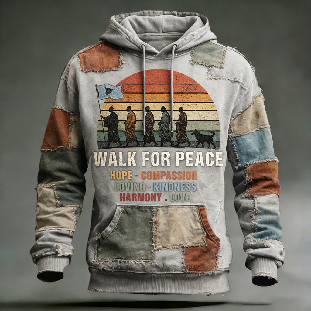 Walk For Peace Artistic Patchwork Print Hoodie