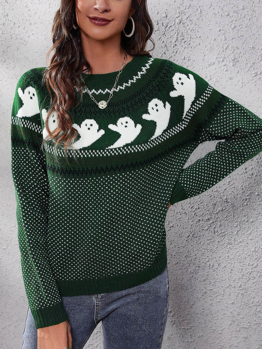 Halloween Ghost Retro Polka Dot Long Sleeve Sweater-CALLISTARI