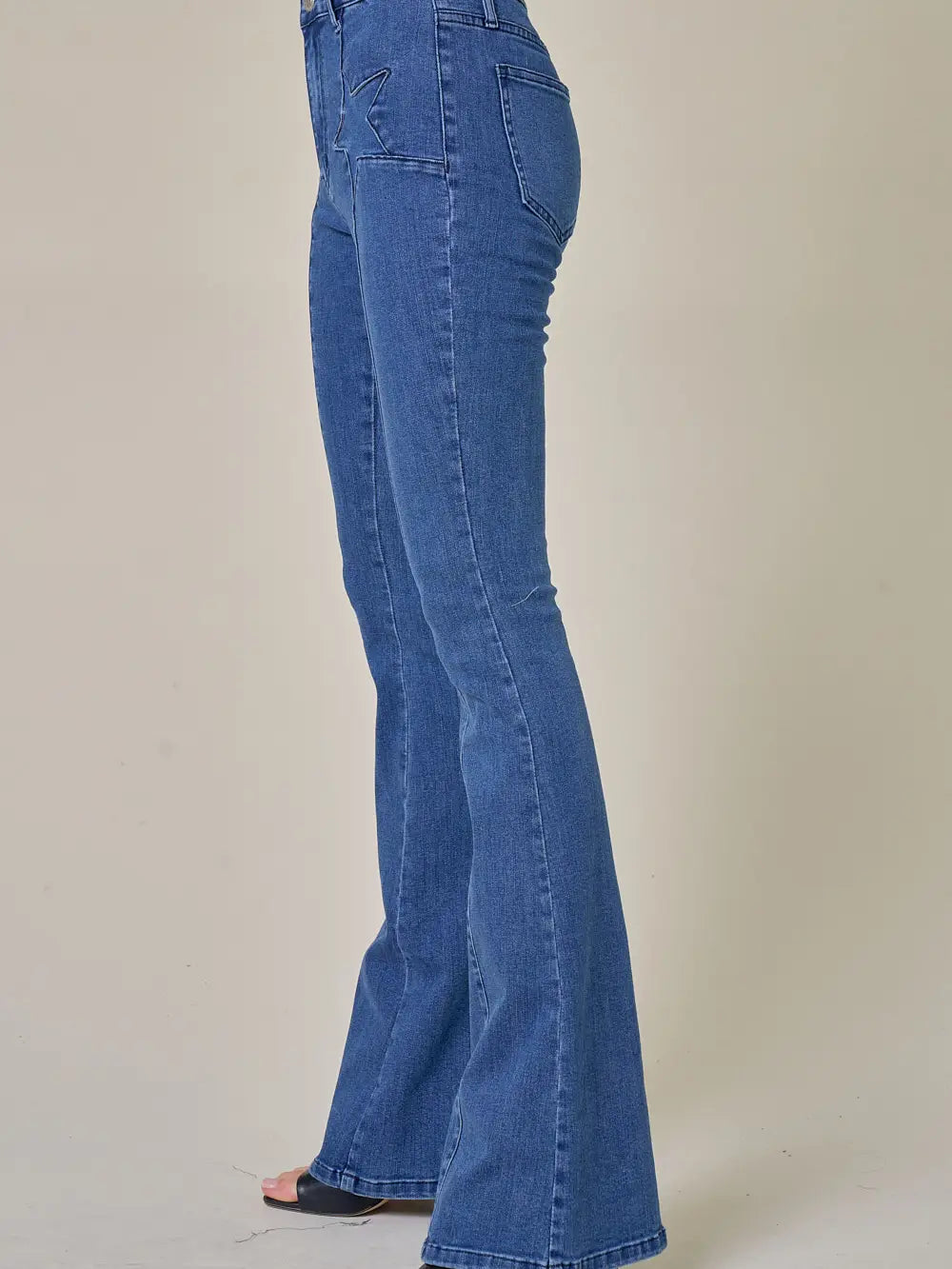 Midtone Star Detail Bell Bottom Jeans-Mesadic