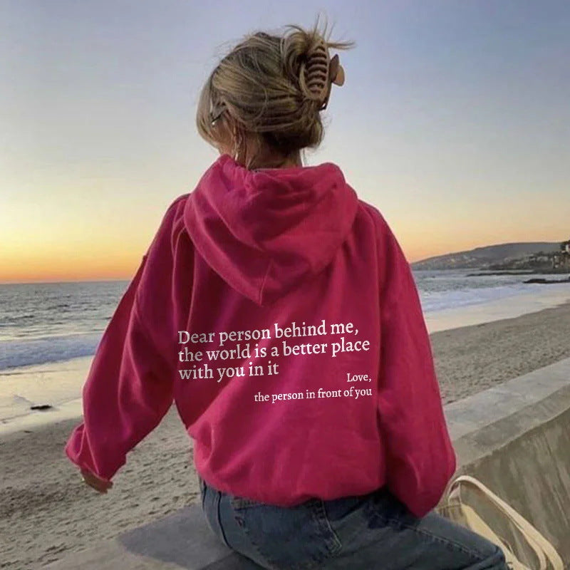 Dear Person Behind Me Drawstring Printed Hoodie-CALLISTARI