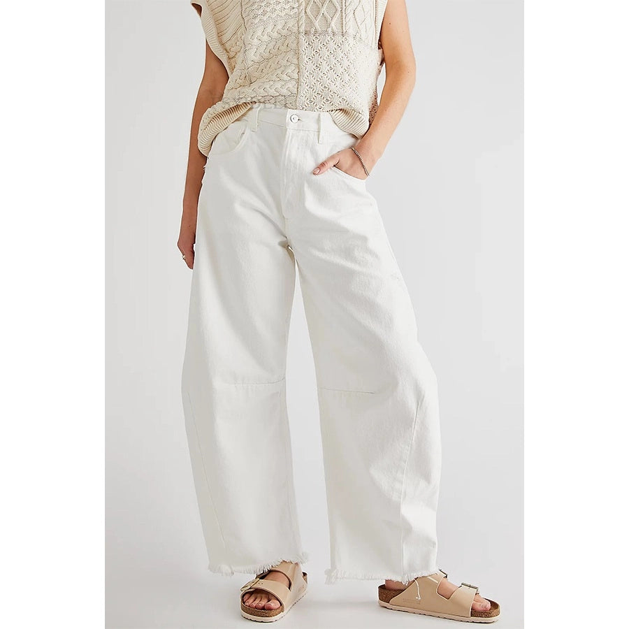 Cropped Casual Wide Leg Jeans - White-Mesadic