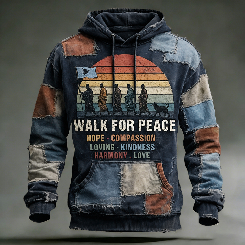 Walk For Peace Artistic Patchwork Print Hoodie