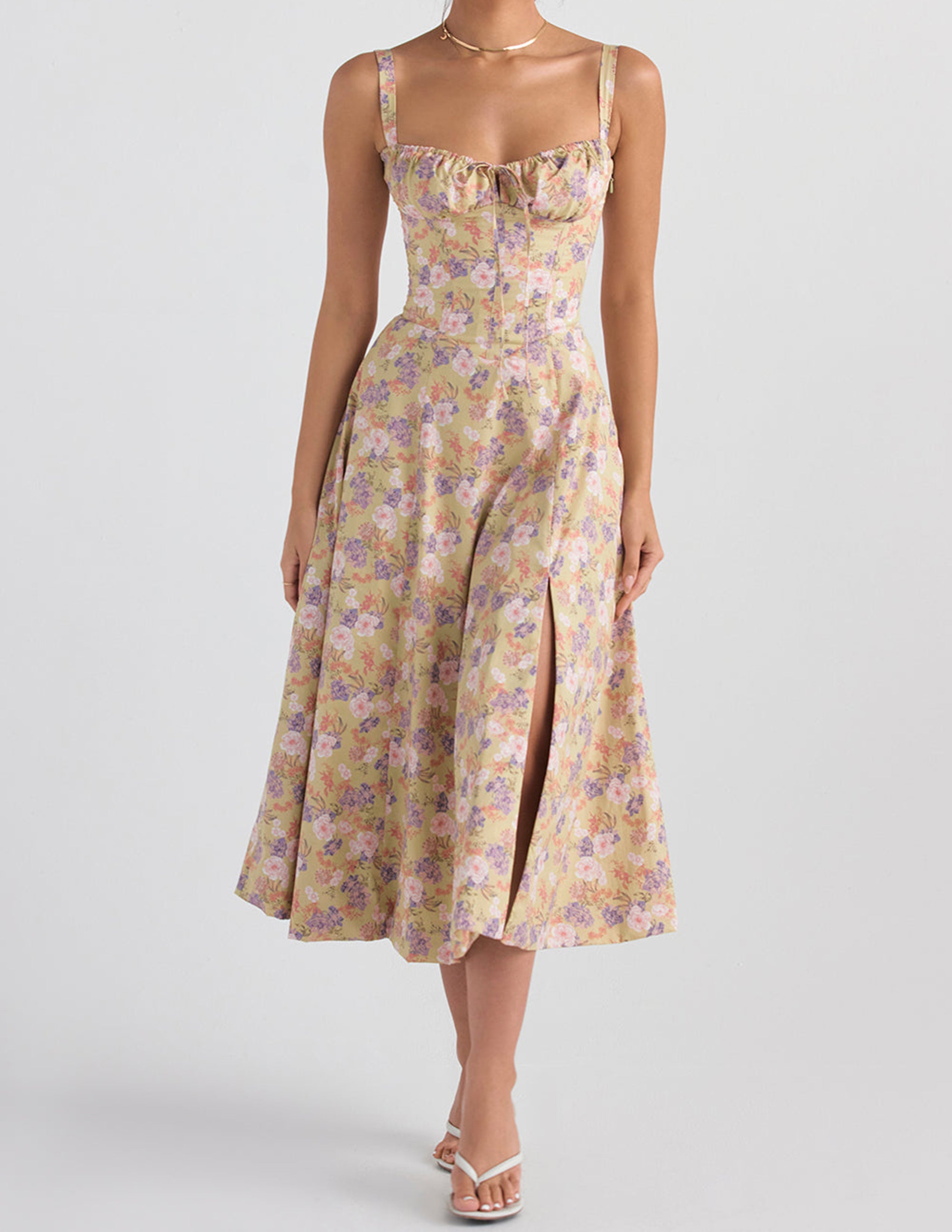 Rose Print Herringbone Slip Dress-CALLISTARI