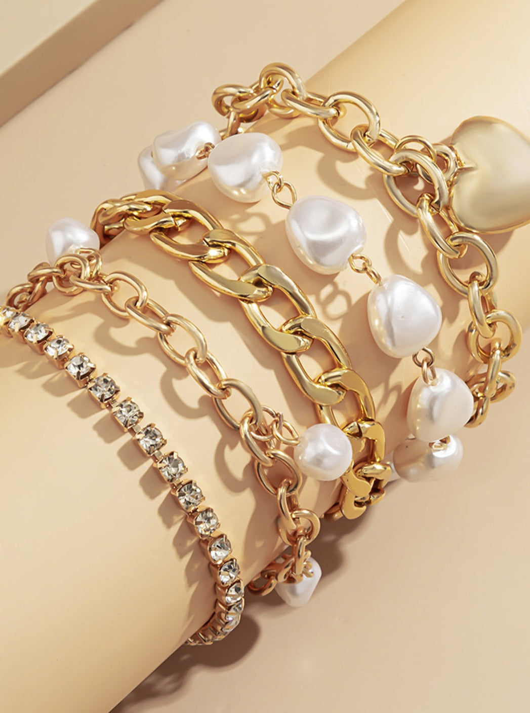 Metal Chain and Pearl Layered Bracelet Set-CALLISTARI