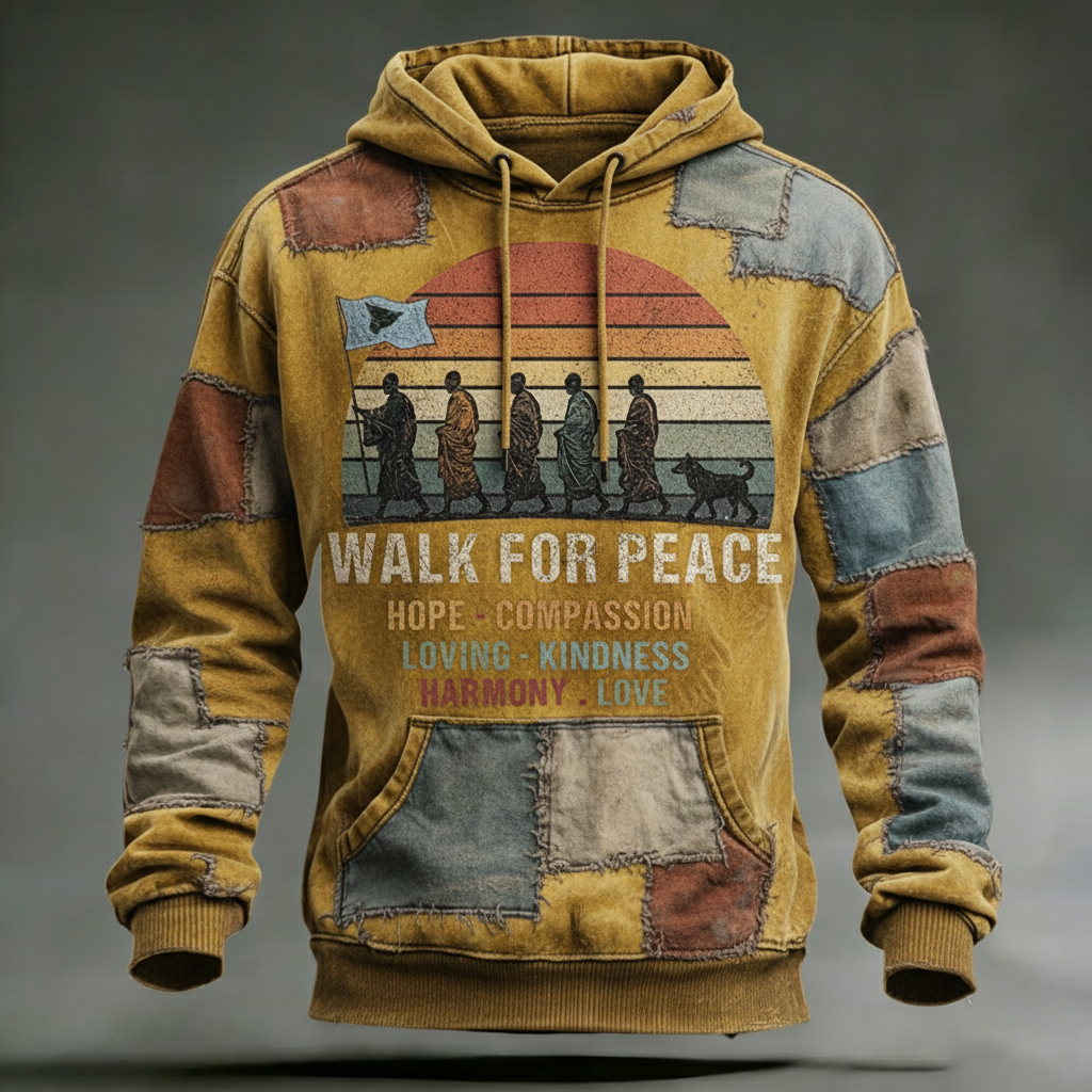 Walk For Peace Artistic Patchwork Print Hoodie