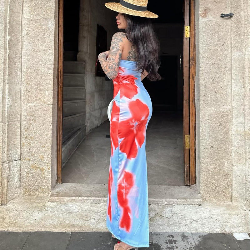Lila Printed Slit Tube Maxi Dress-CALLISTARI