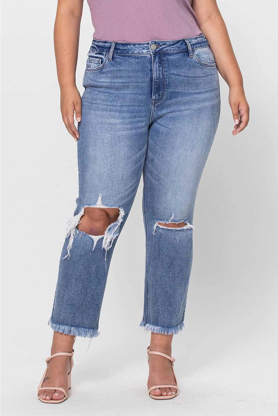 Plus Size High Rise Crop Slim Straight Jeans-Mesadic