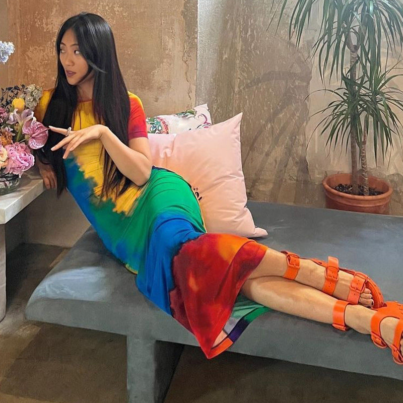 Sunset Swirl Tie-Dye Maxi Dress-CALLISTARI