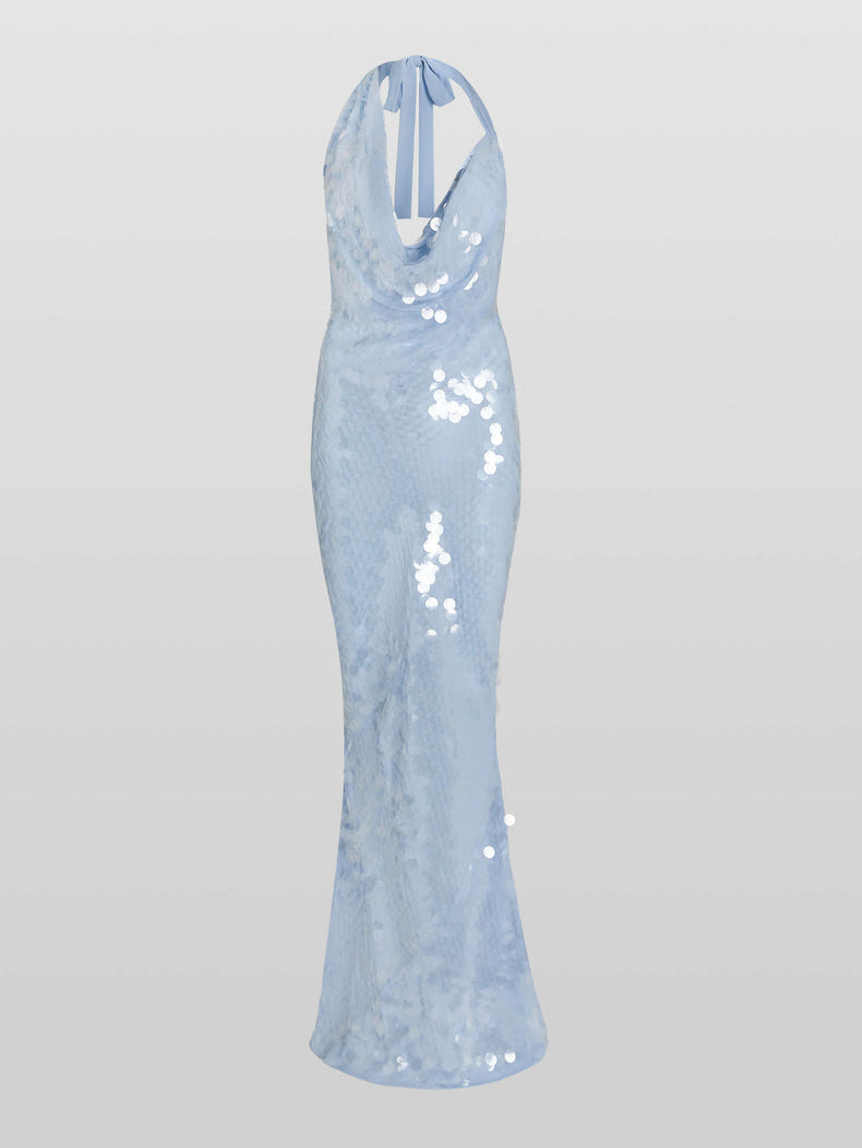 Elegant And Sexy Halterneck Sequined Fishtail Maxi Dress-CALLISTARI