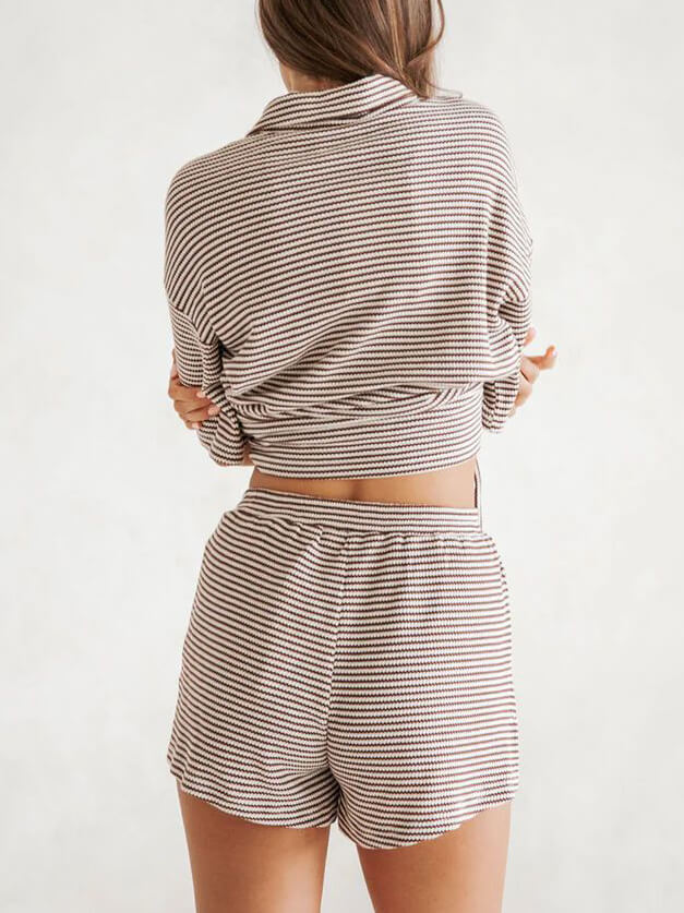 Callistari Striped Shirt Top Comfortable Loose Shorts Two-Piece Set-CALLISTARI