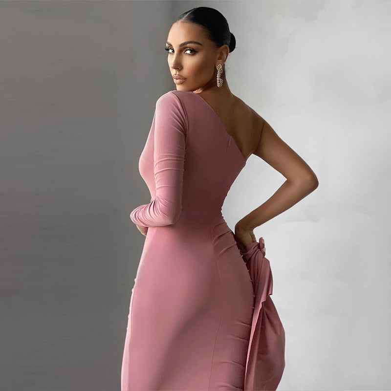 Rose Pink Asymmetric Maxi Dress-CALLISTARI