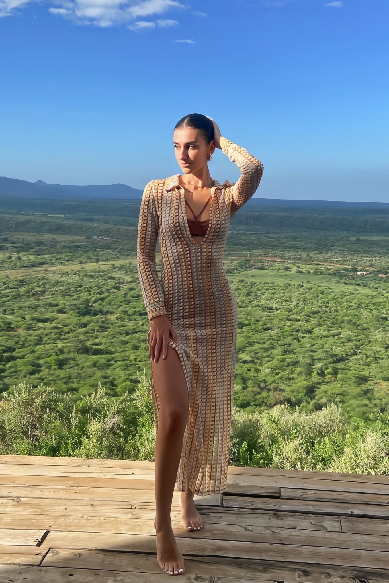 Dawn V-neck Collared Crochet Maxi Dress-CALLISTARI