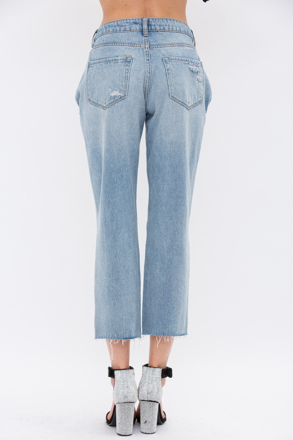 Pearl Embellished Front Ripped Jeans-Mesadic