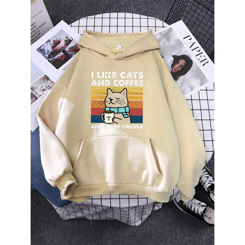 I Like Cats And Coffee Printed Hoodie-CALLISTARI