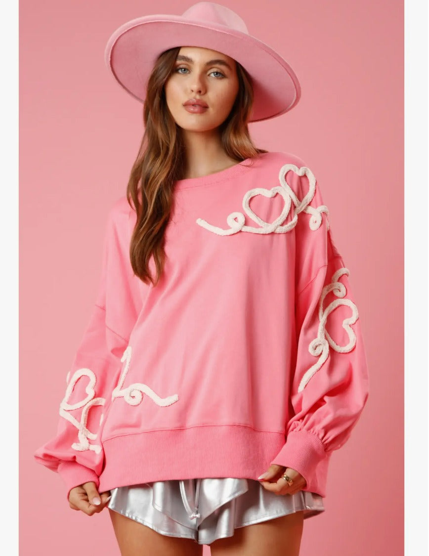 Heart Thread Embroidered Sweatshirt-CALLISTARI