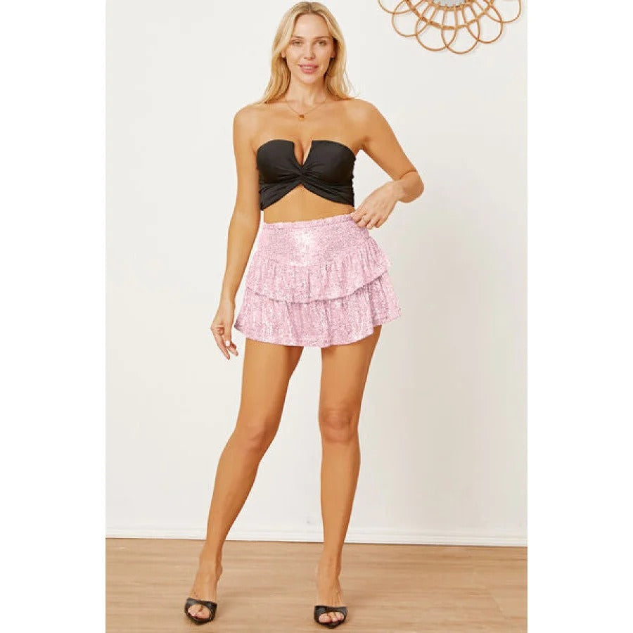 Sequin Layered Mini Skirt-CALLISTARI