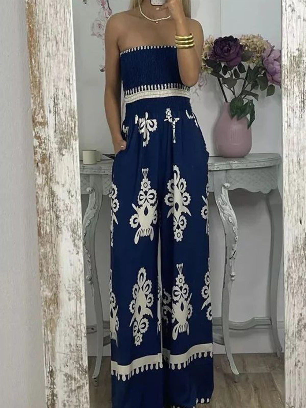 Sexy Printed Chest Wrap Jumpsuit Feminine-CALLISTARI