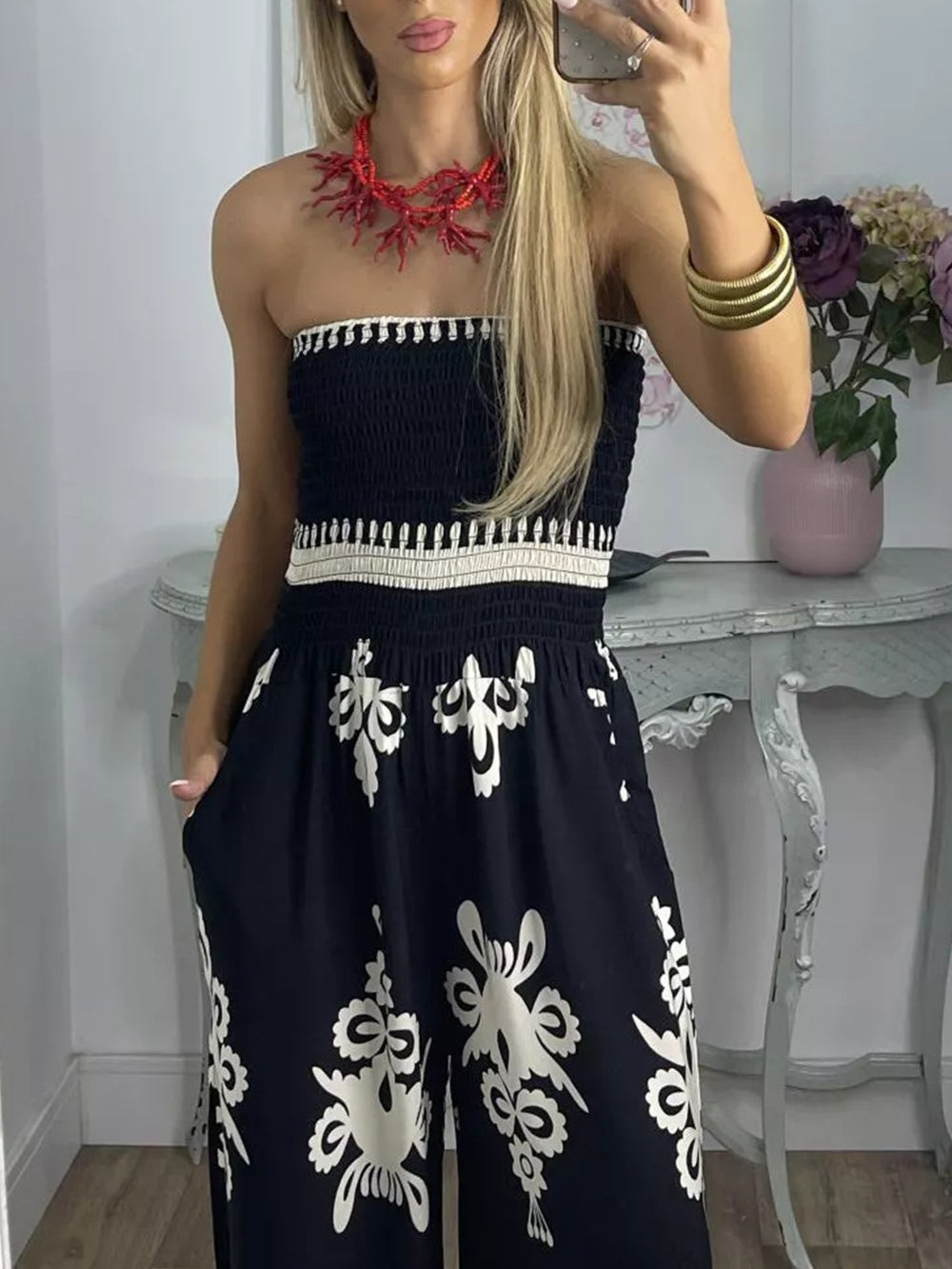 Sexy Printed Chest Wrap Jumpsuit Feminine-CALLISTARI