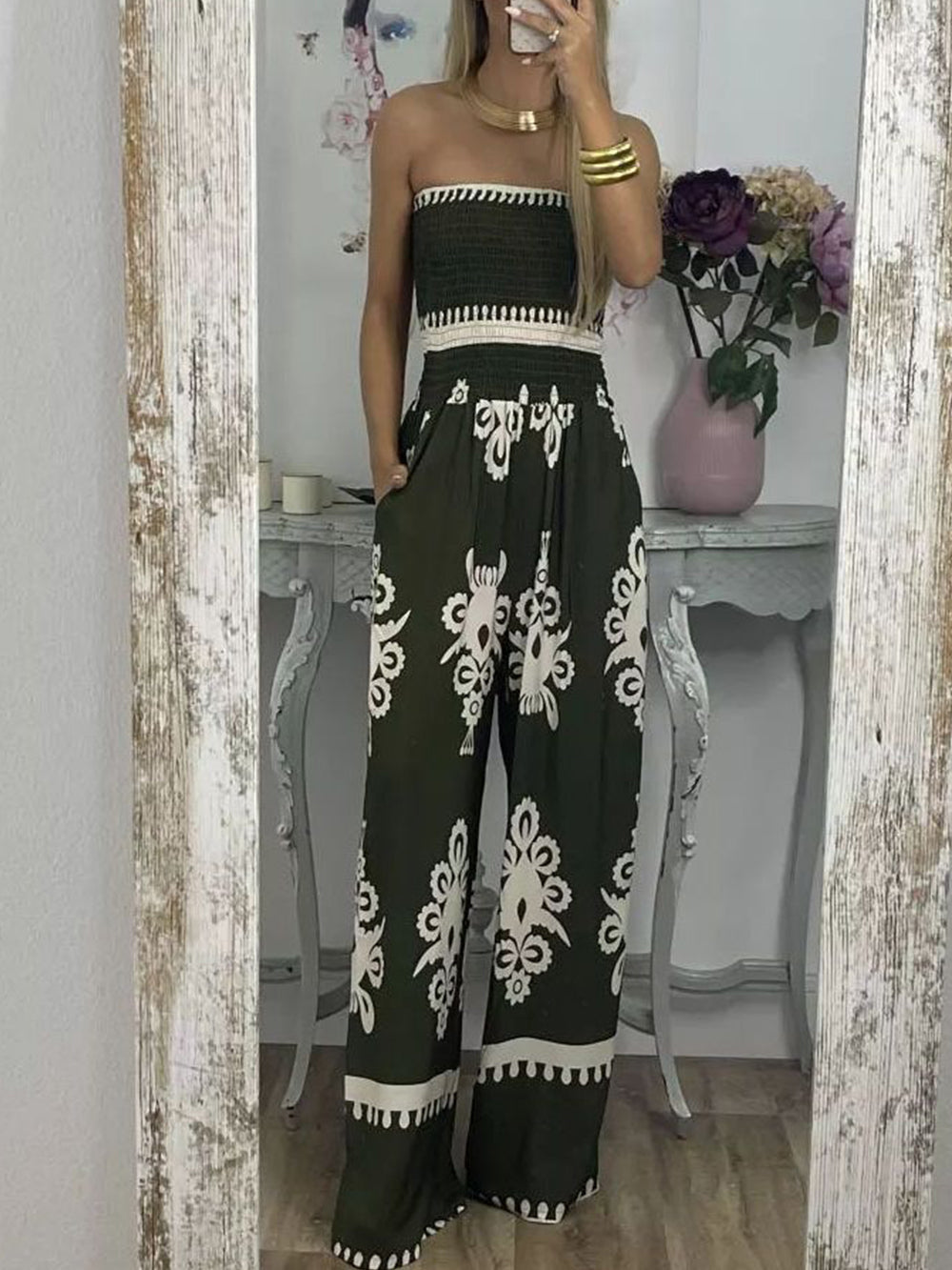 Sexy Printed Chest Wrap Jumpsuit Feminine-CALLISTARI