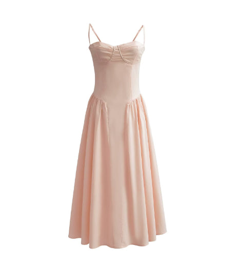 Aria Pleated Square Neck Cami Midi Dress-CALLISTARI