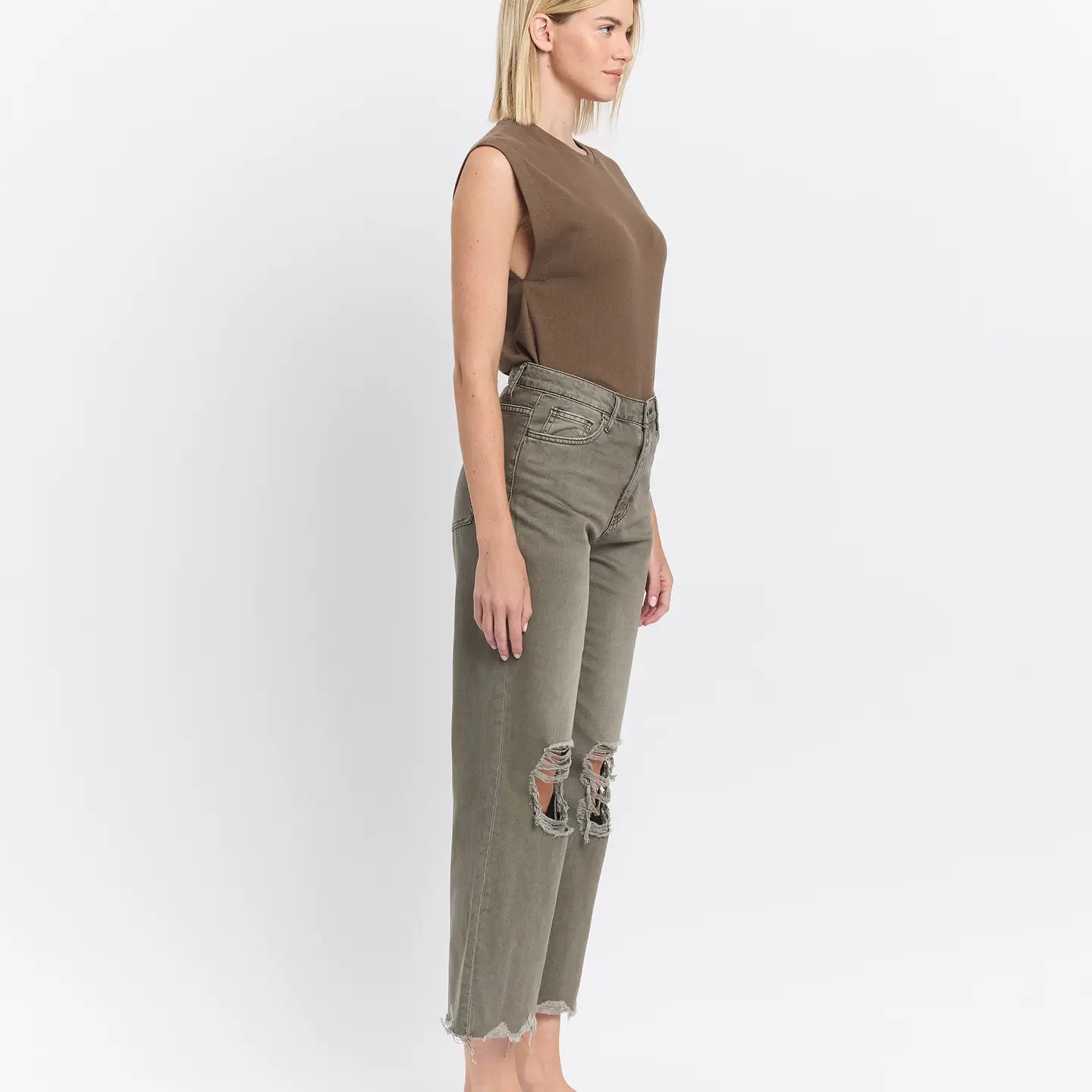 90's Vintage Super High Rise Crop Flare Jeans - Beetle-Mesadic