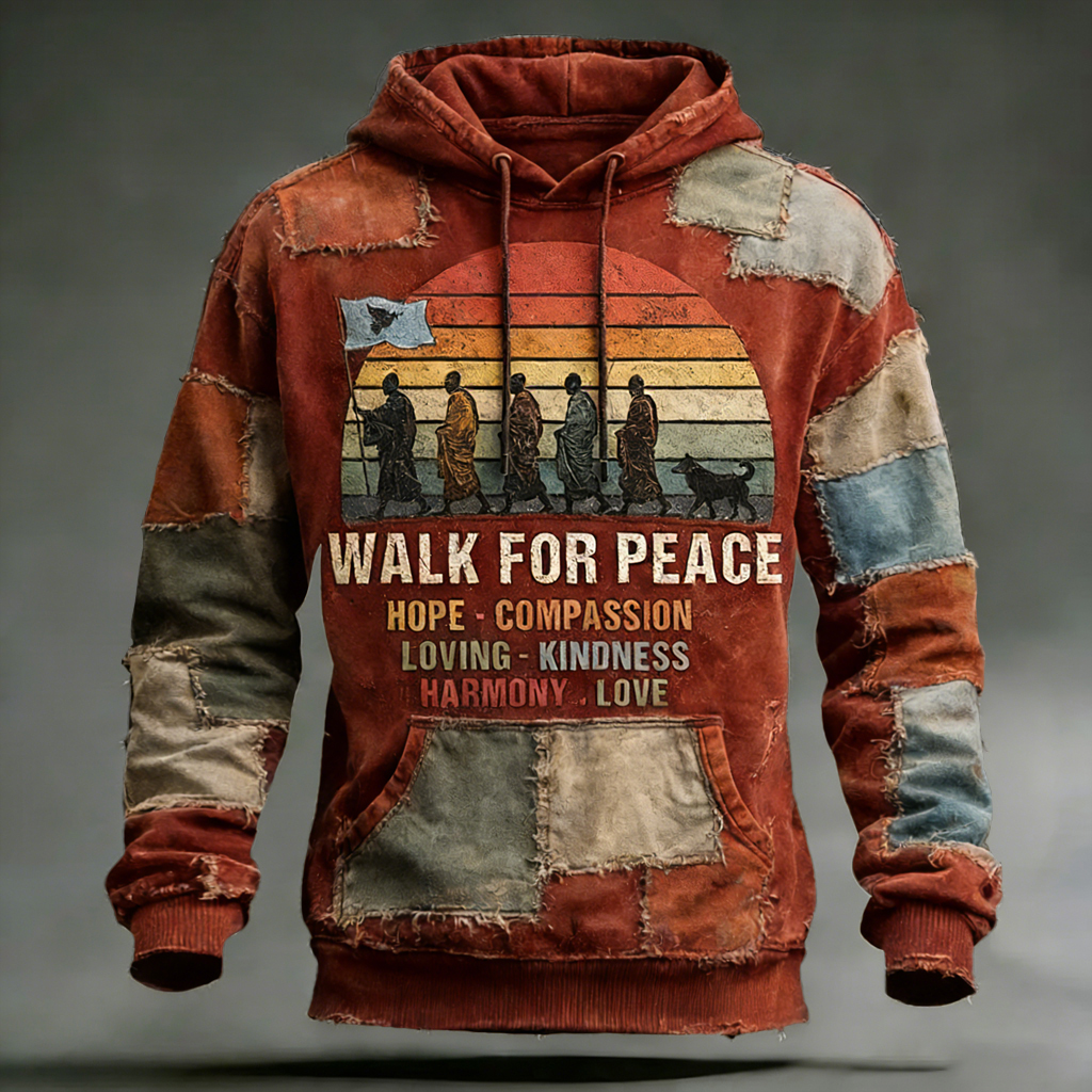 Walk For Peace Artistic Patchwork Print Hoodie