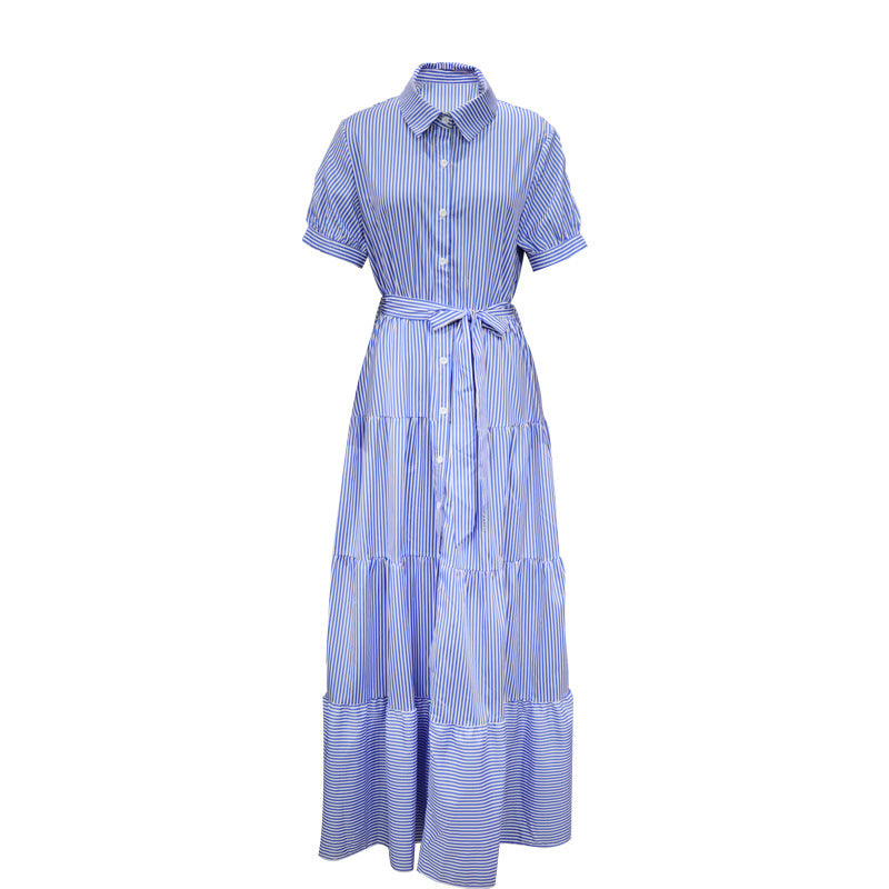 Santorini Breeze-Striped  Maxi Shirt Dress-CALLISTARI