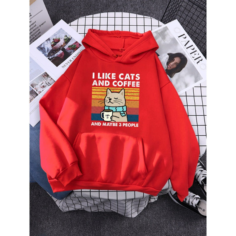 I Like Cats And Coffee Printed Hoodie-CALLISTARI