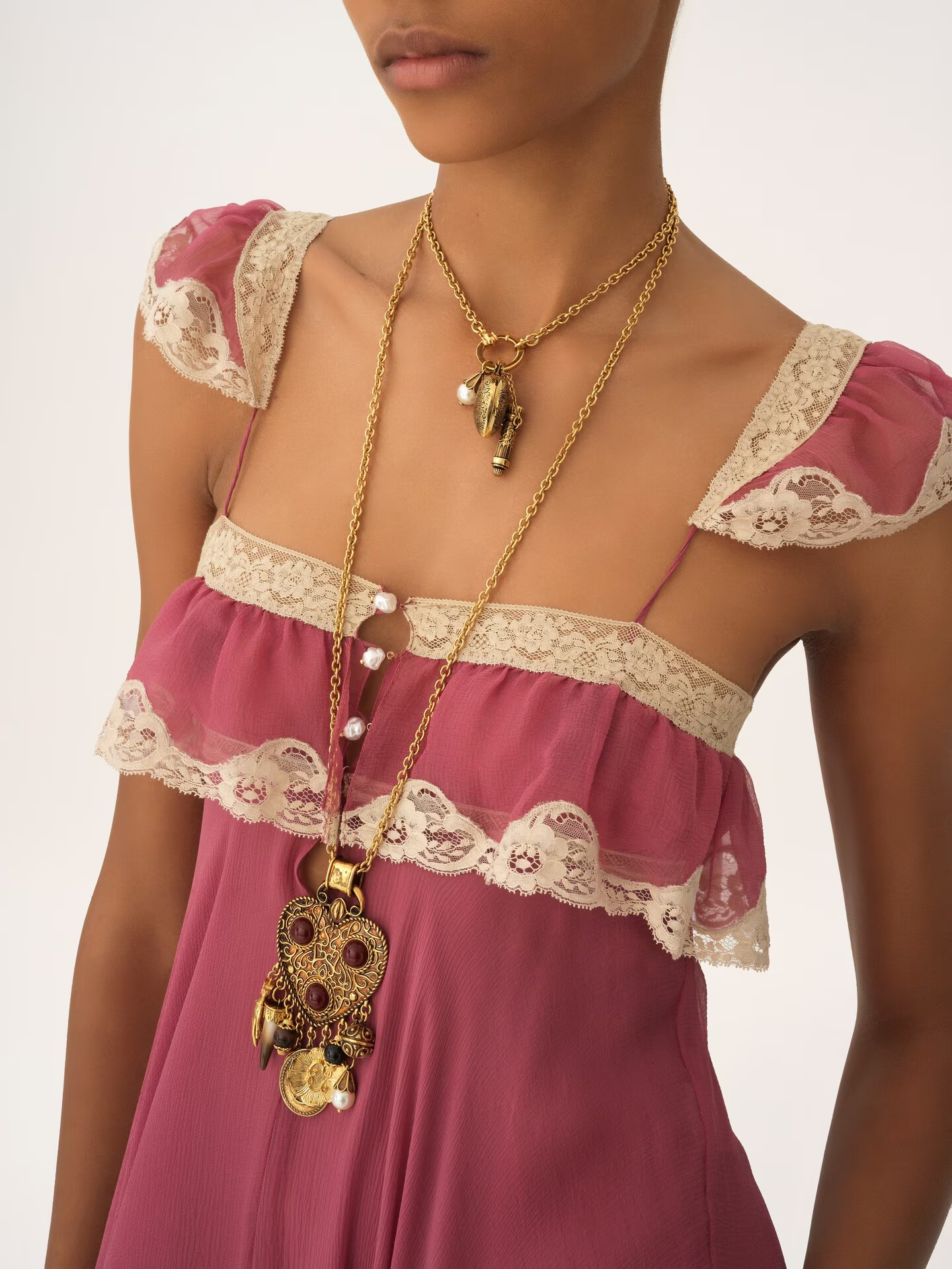 Lace-Trim Flutter Sleeve Maxi Dress