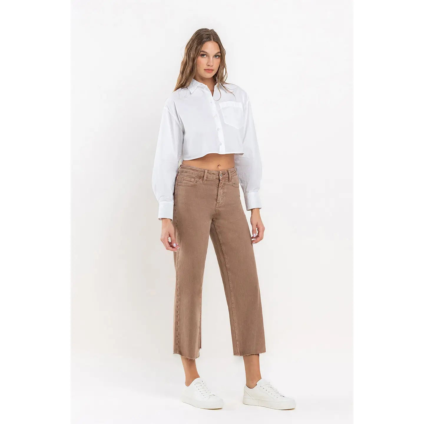High Rise Crop Wide Leg Jeans - Chocolate Malt-Mesadic