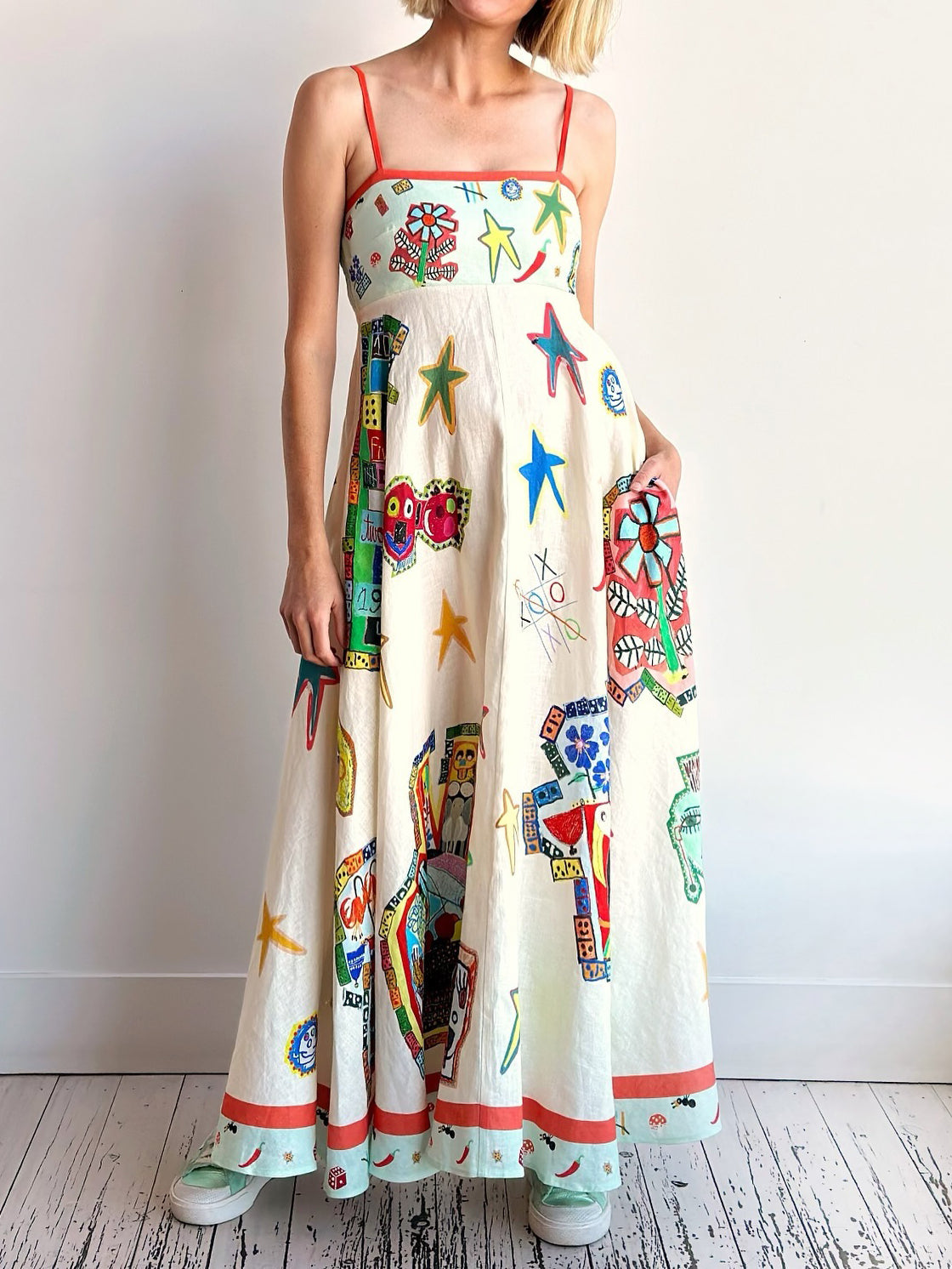 Unique Graffiti Print Suspenders Long Swing Maxi Dress-CALLISTARI