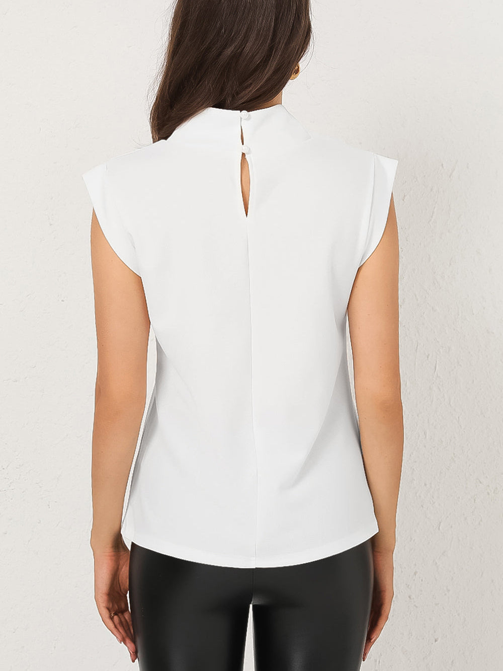 Textured Mock-Neck Cap-Sleeve Top-CALLISTARI