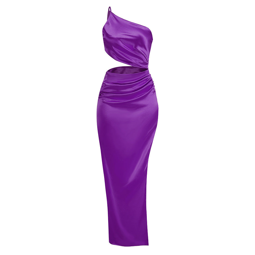 Anya One-Shoulder Silk Satin Maxi Dress-CALLISTARI