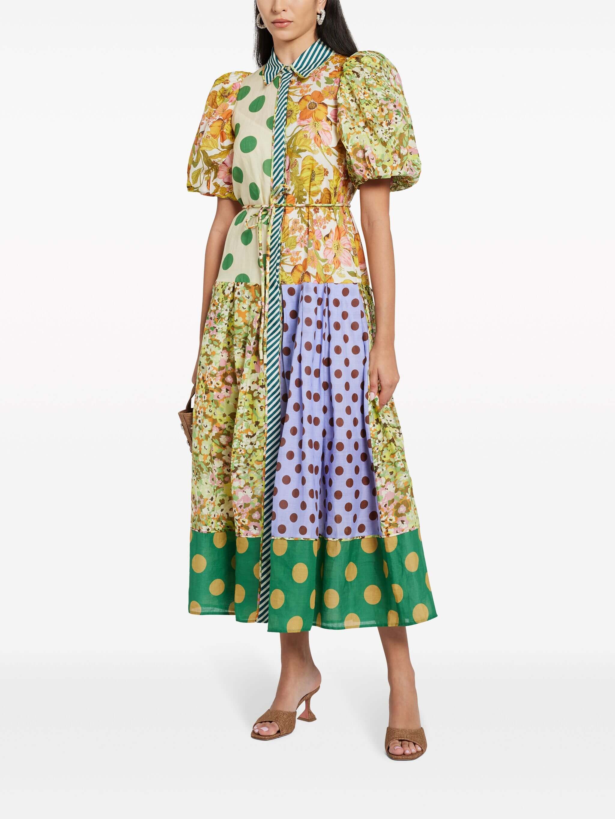 Exquisite Retro Floral Print Puff Sleeve Midi Dress-CALLISTARI