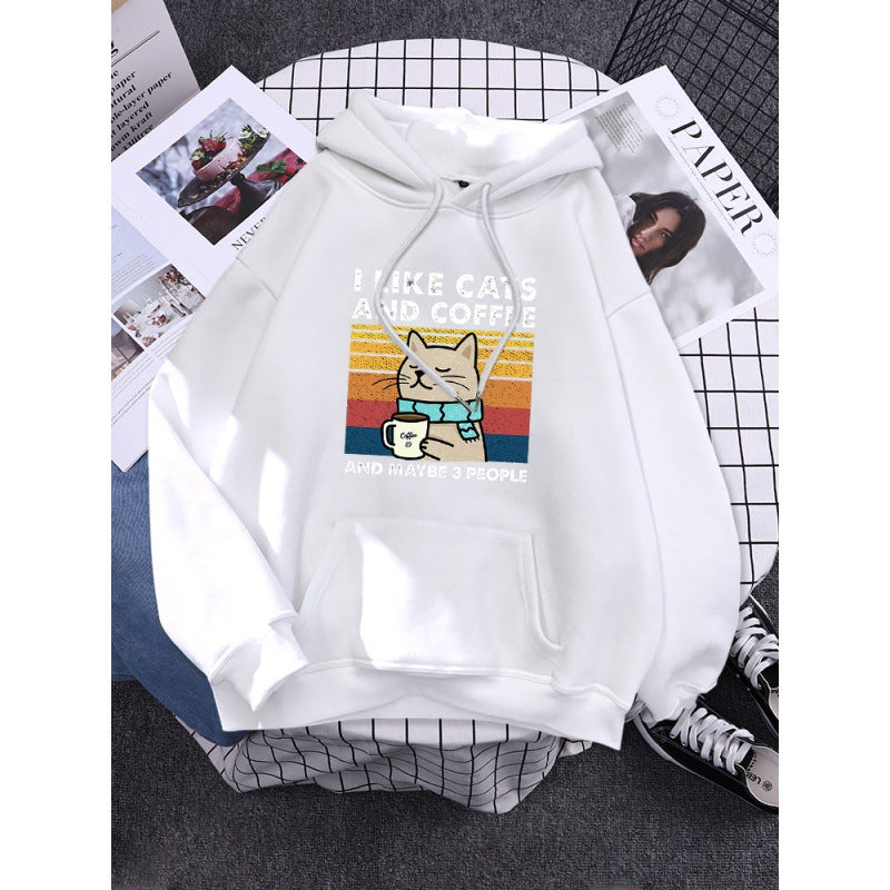 I Like Cats And Coffee Printed Hoodie-CALLISTARI
