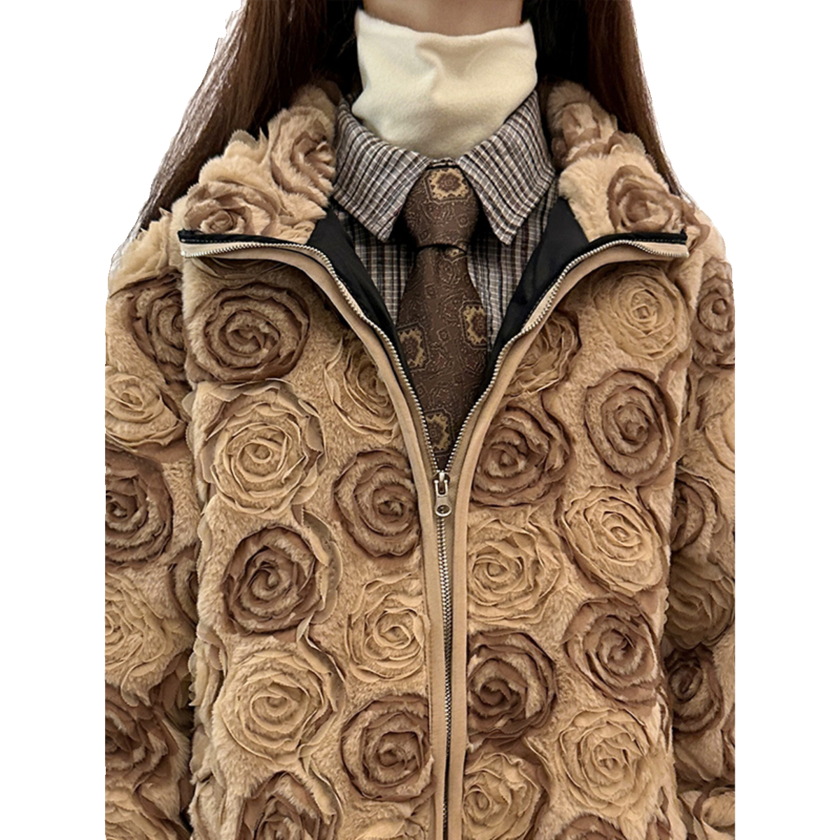 Spring Flower designer original national style rose lamb velvet jacket for women-Mesadic