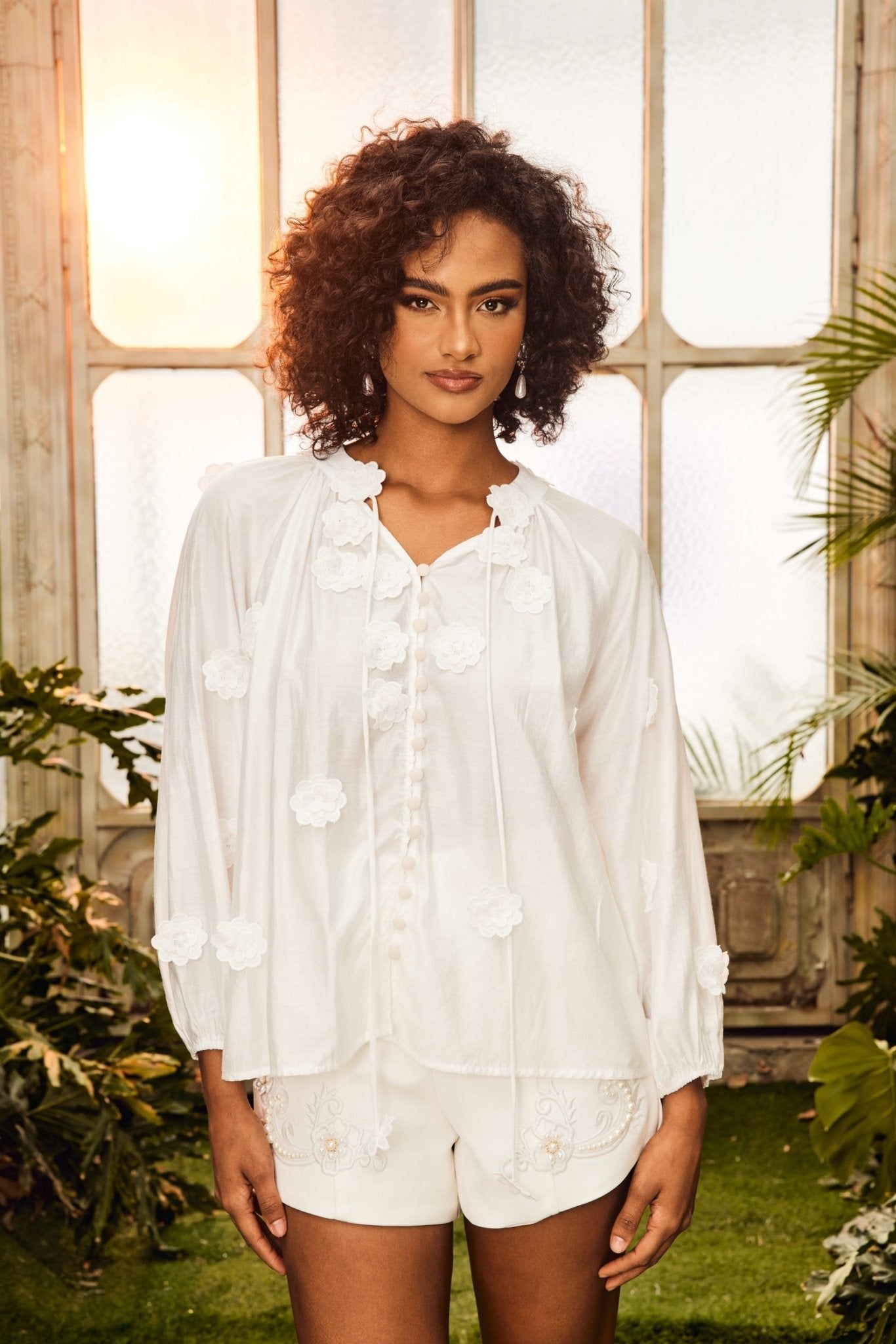 Ella Floral V-neck Blouse-CALLISTARI