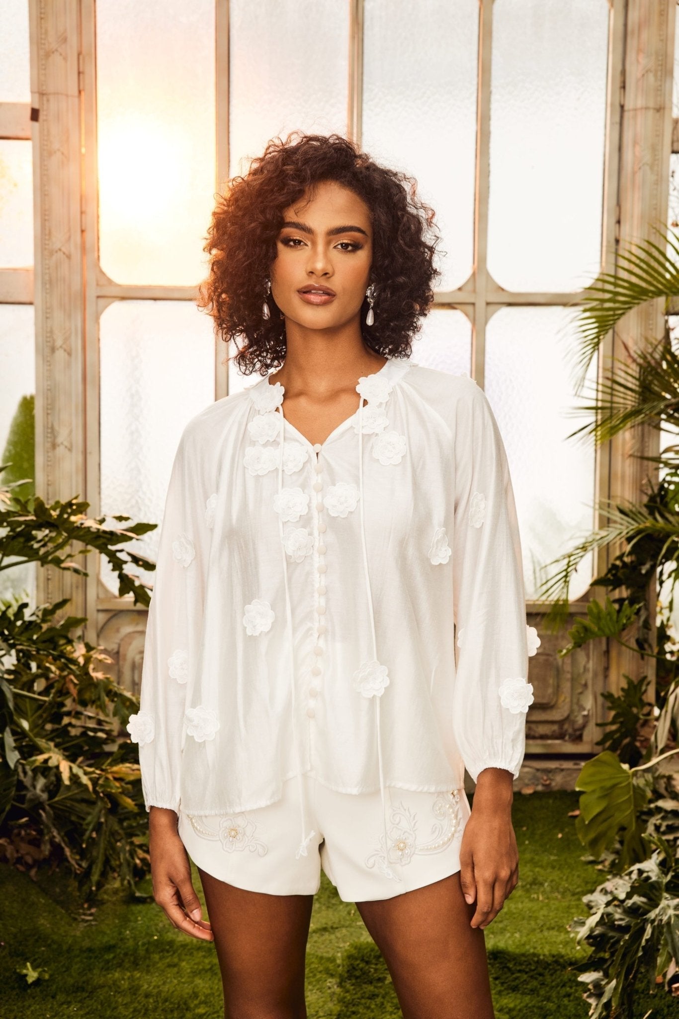 Ella Floral V-neck Blouse-CALLISTARI