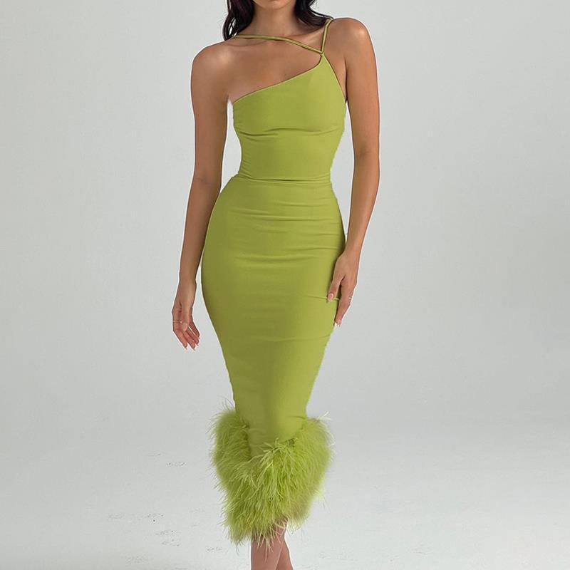 Harper Black Feather Hem Midi Dress-CALLISTARI