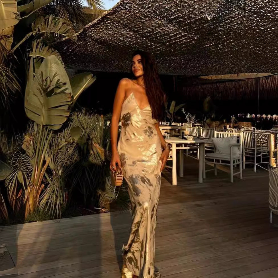 Metallic Gold Slip Maxi Dress-CALLISTARI