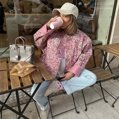 Street Retro Floral Print Style Quilted Jacket-CALLISTARI
